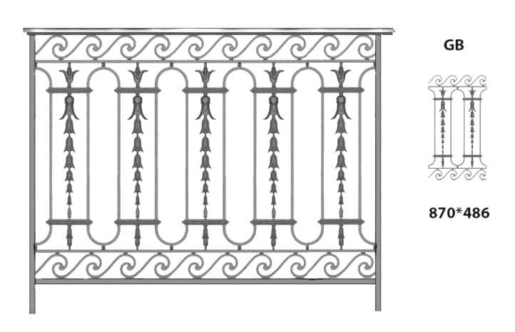 Balustrade, ornate cast iron railing