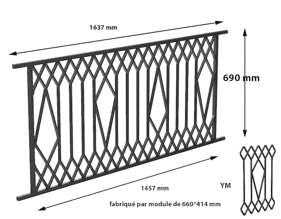 Balcony grille, cast iron guardrail — ref YM