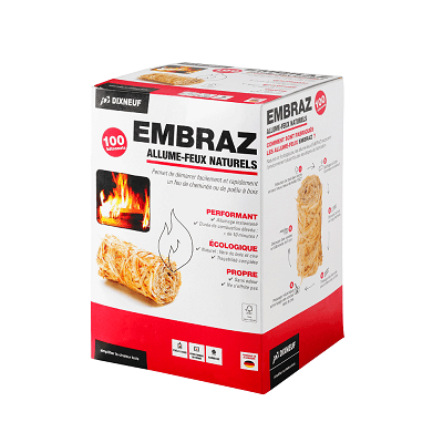 Natural fire starters made of wood wool and natural wax, box of 100.