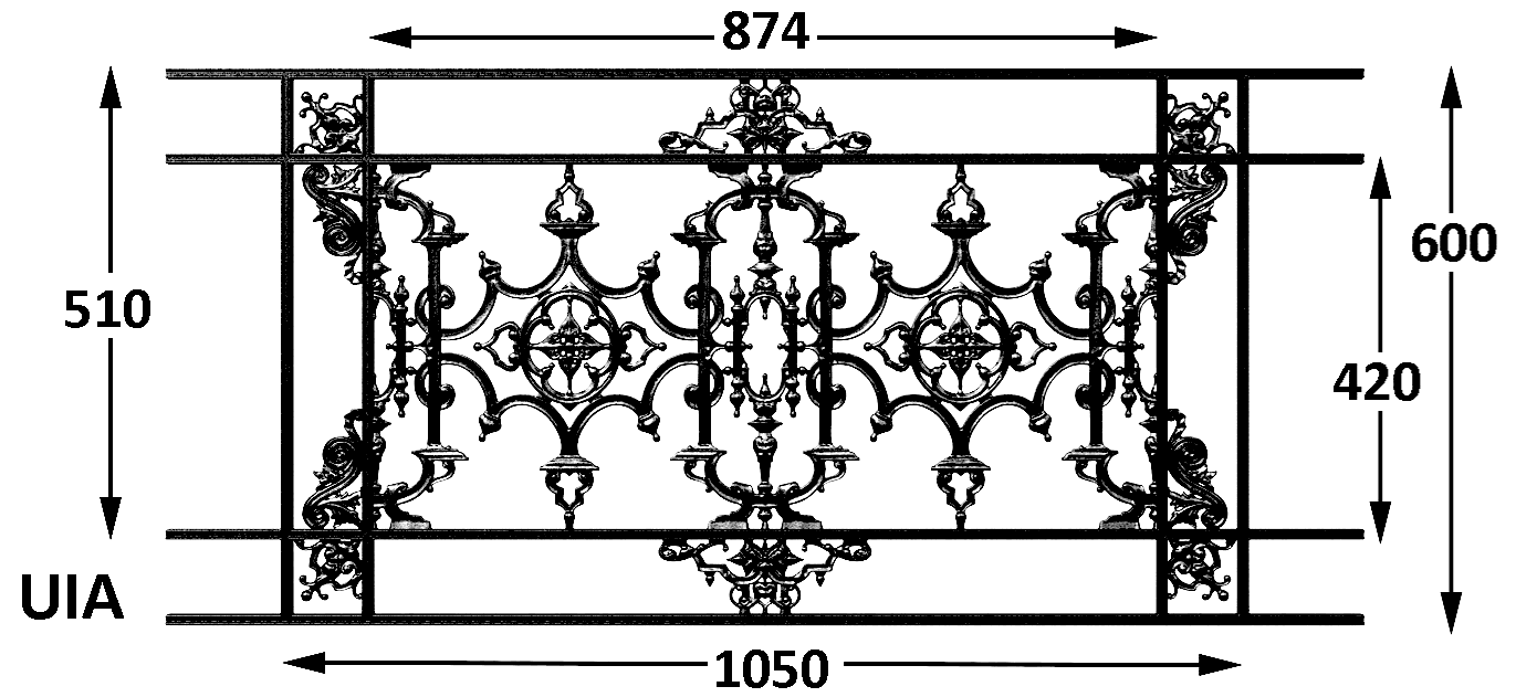Window support bar, cast iron guardrail — ref UIA