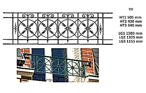 Balcony grille, cast iron guardrail — ref YY